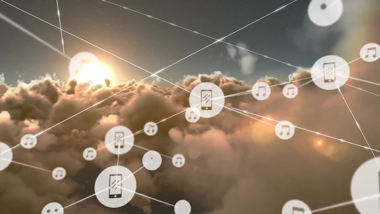 구름 위의 아이콘으로 연결 네트워크의 애니메이션