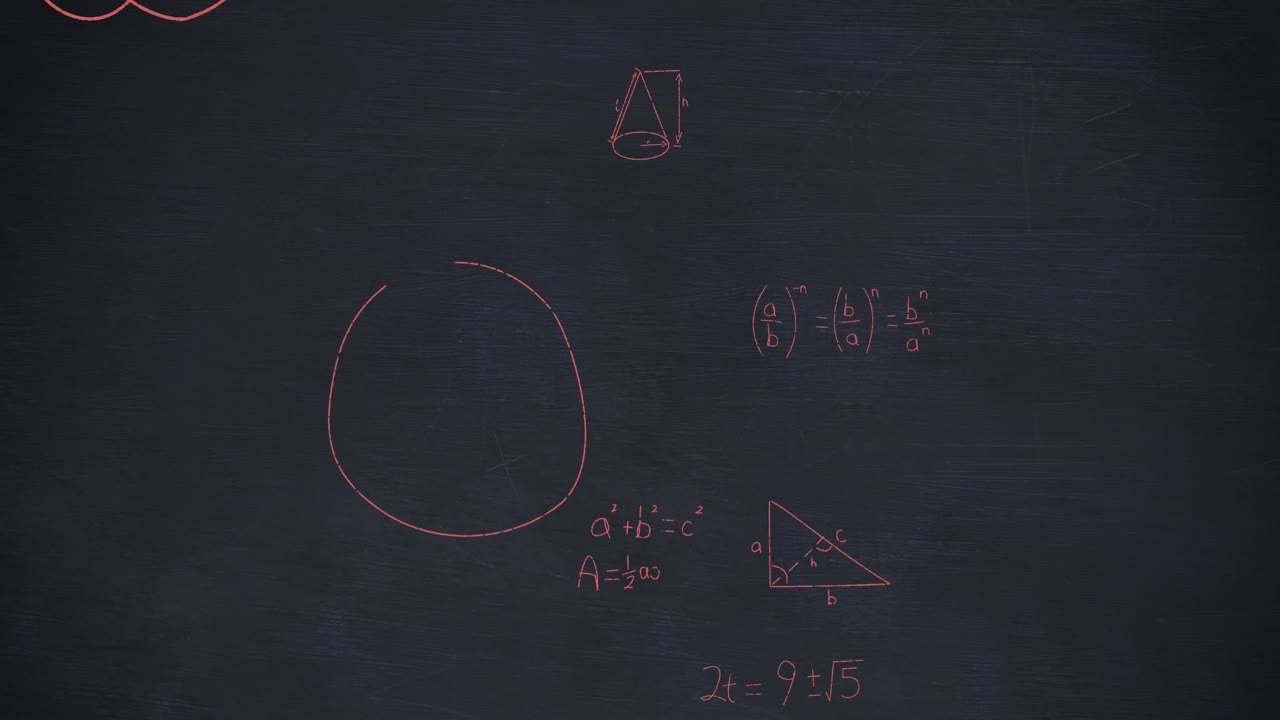 cálculos matemáticos en rojo flotando sobre un fondo oscuro 4k