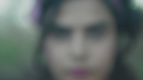 의 흐림 속으로 느린 카메라 움직임