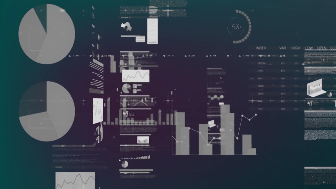 animación del procesamiento de datos estadísticos contra un fondo de gradiente púrpura
