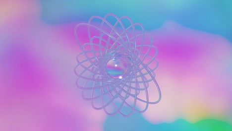 abstract glass sphere with rotating rings suspended within a flowing spectrum vaporwave gradient