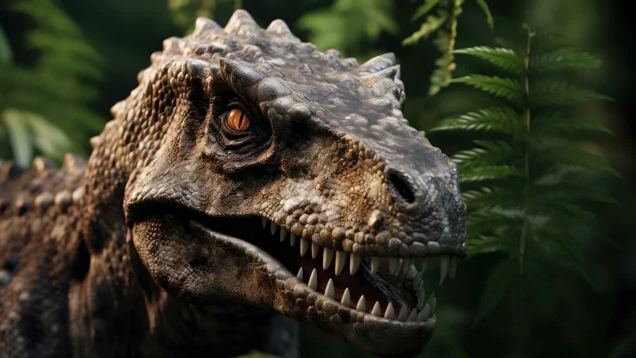 Close-up of a Dinosaur in a Lush Jungle