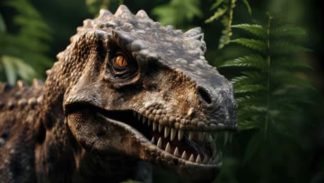 close-up of a dinosaur in a lush jungle