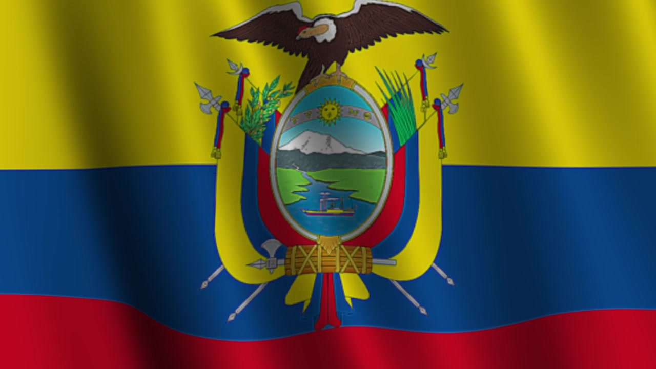 Bandiera dell'Ecuador e Union Jack che sventolano.