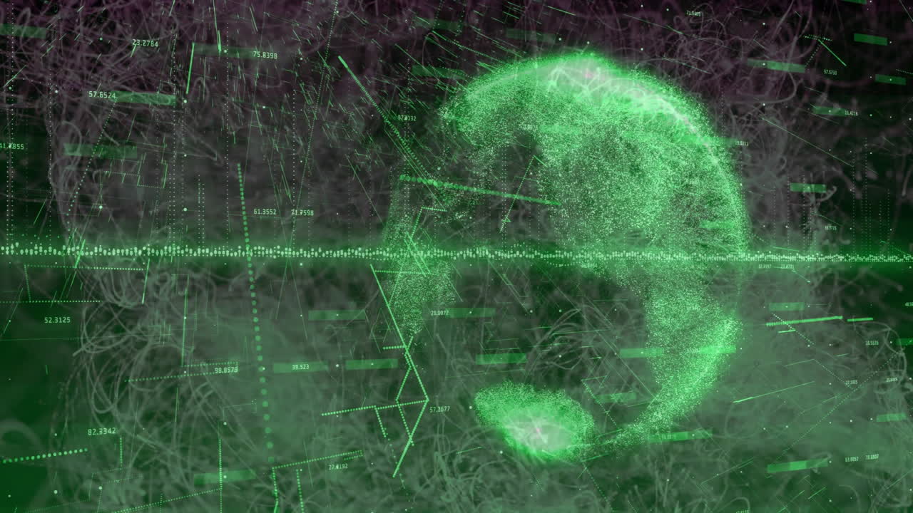 Animation of green digital globe with data lines representing global connectivity