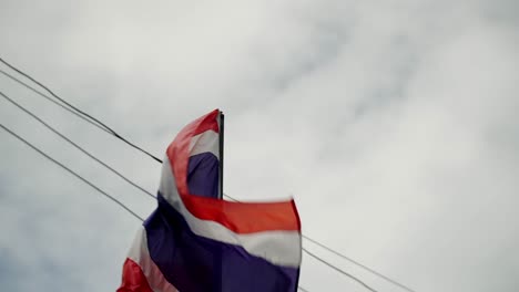 thailand flag waving over the streets of bangkok