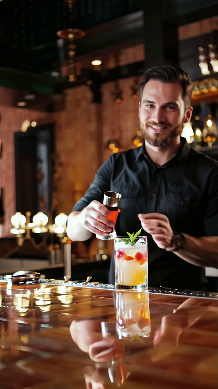 Un hombre está vertiendo una bebida en un vaso