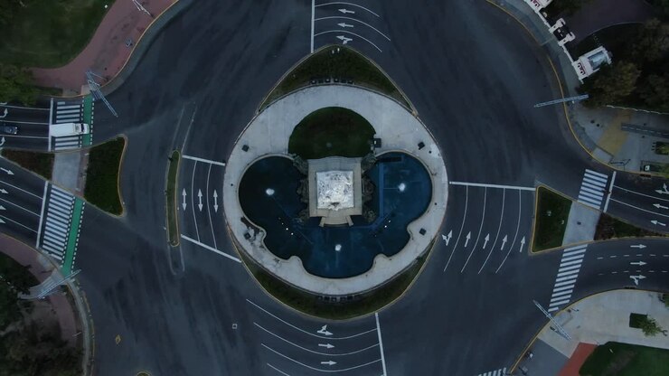 Aerial View of a Monumental Roundabout in a City