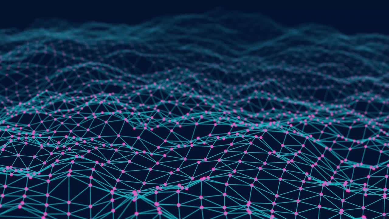 Data technology illustration. Abstract wave with connecting dots and lines. Digital background. 3d rendering. Seamless loop. 4k