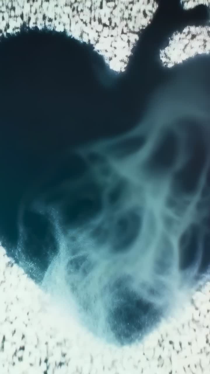 Vidéo verticale : Brume blanche initiale montant sur un fond sombre granuleux en gros plan, avec une bordure chaude
