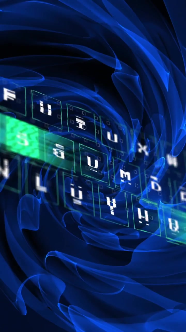 Animation of abstract pattern moving on keyboard over spiral pattern on black background