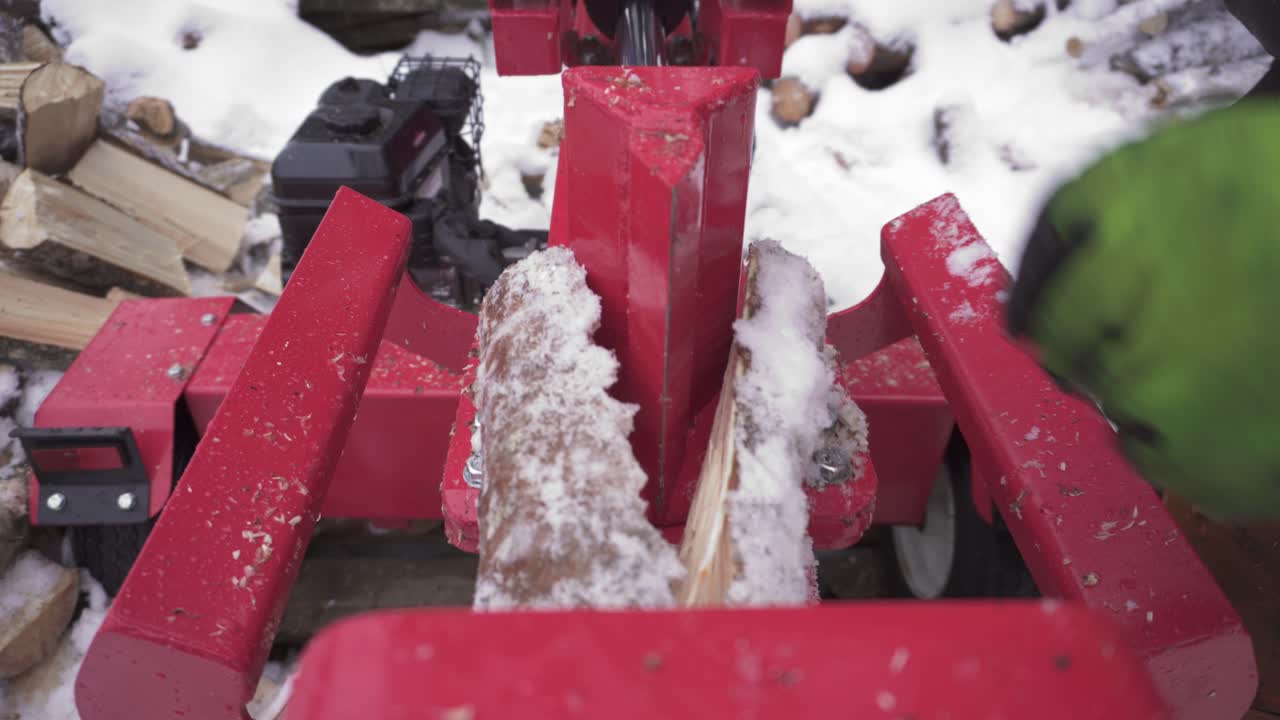 Close-up View Of A Wood Cutter Machinery In Winter Forest