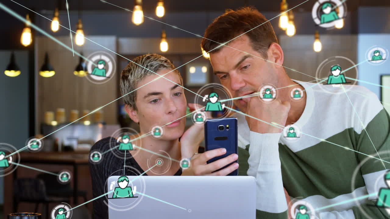 animación de la red de conexiones sobre empresarios caucásicos en la oficina