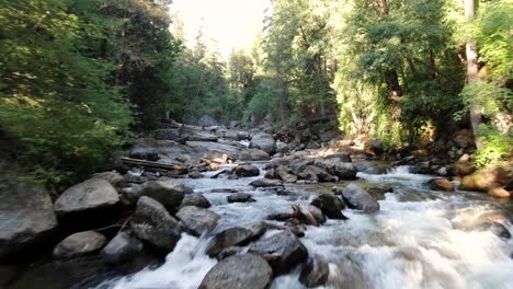 Eine-Faszinierende-Luftaufnahme-Des-American-River,-Der-Sich-Durch-Einen-üppig-Grünen-Canyon-In-Den-Bergen-Der-Sierra-Nevada-Schlängelt