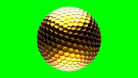 gold golf ball isolated on green chroma key background.