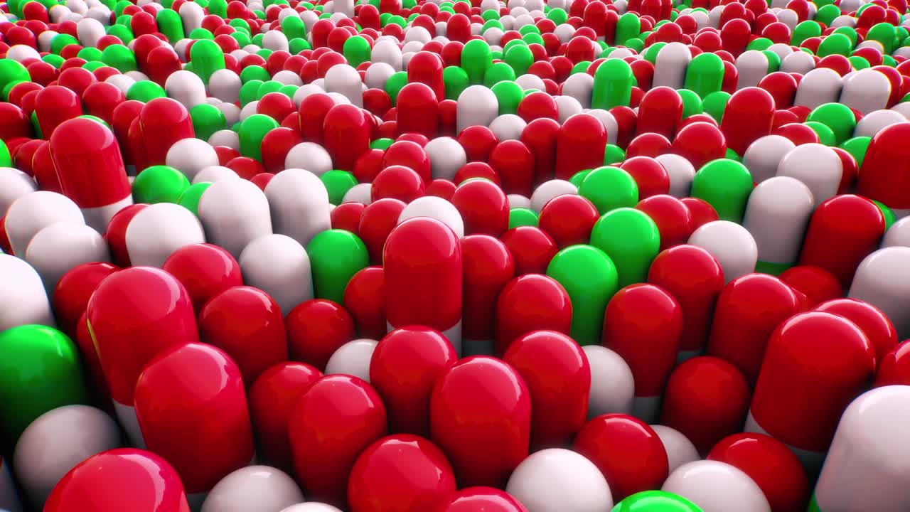 빠르게 움직이는 3d 빨간색과 초록색 알약