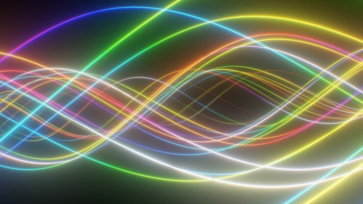 Abstract Rainbow Neon Tube Light Wave Curves Glow Bright Spectrum - 4K Seamless VJ Loop Motion Background Animation