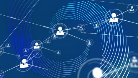 red de personas conectadas iconos y patrones circulares, animación de redes sociales