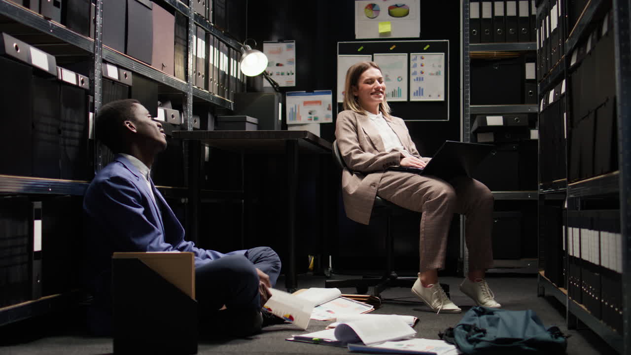 Business meeting in the office storage room