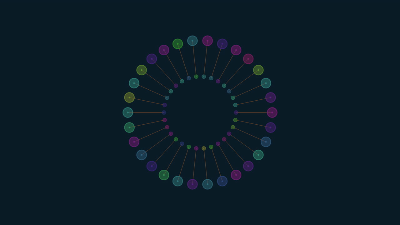 The image features a symmetrical circular pattern with multicolored dots. The arrangement creates a visually intriguing design with some dots overlapping