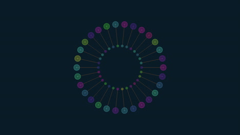 The image features a symmetrical circular pattern with multicolored dots. The arrangement creates a visually intriguing design with some dots overlapping