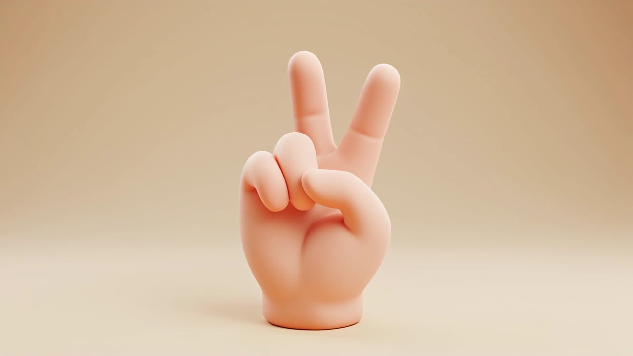 Mão 3D Estilizada Mostrando o Sinal de Paz ou Vitória