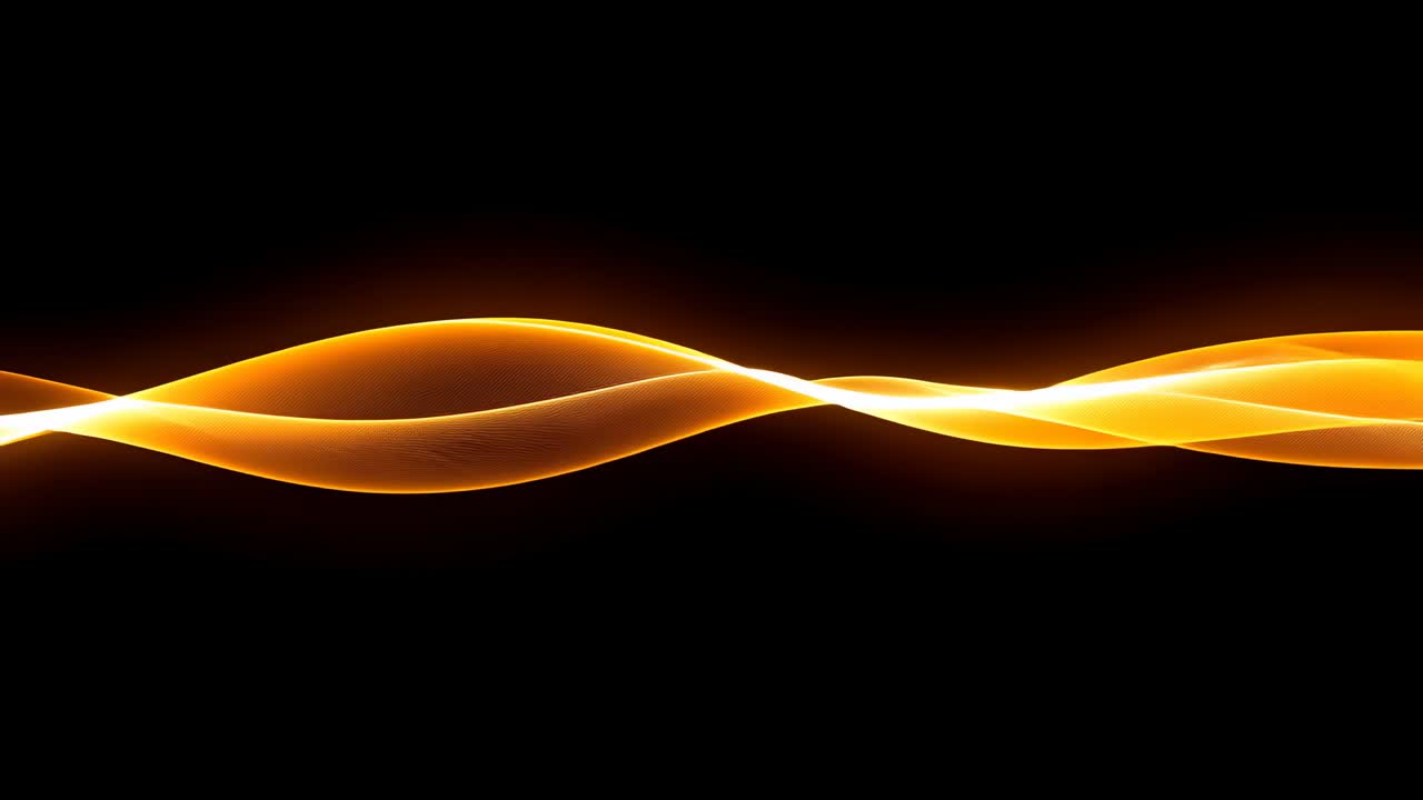 Emerging at first frame glowing golden ribbons waving in void, intensifying calming rhythmic motion