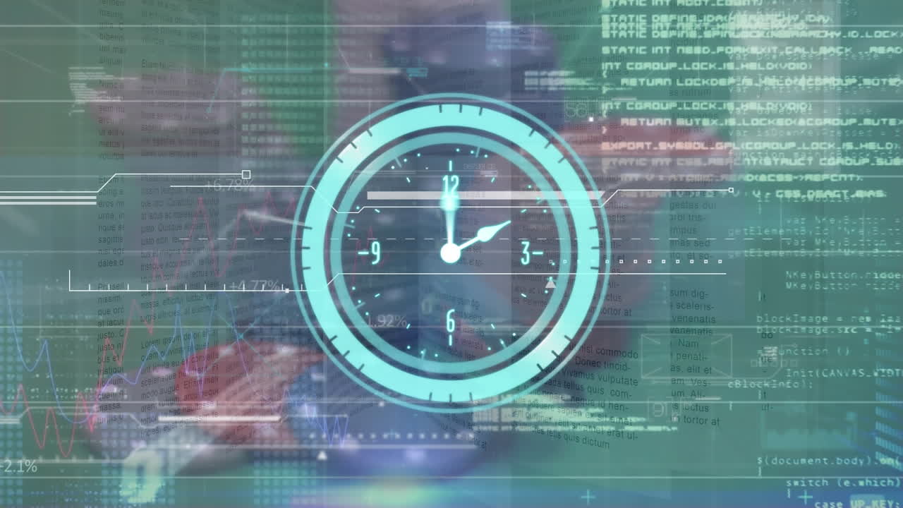Animation of data processing over casino and clock