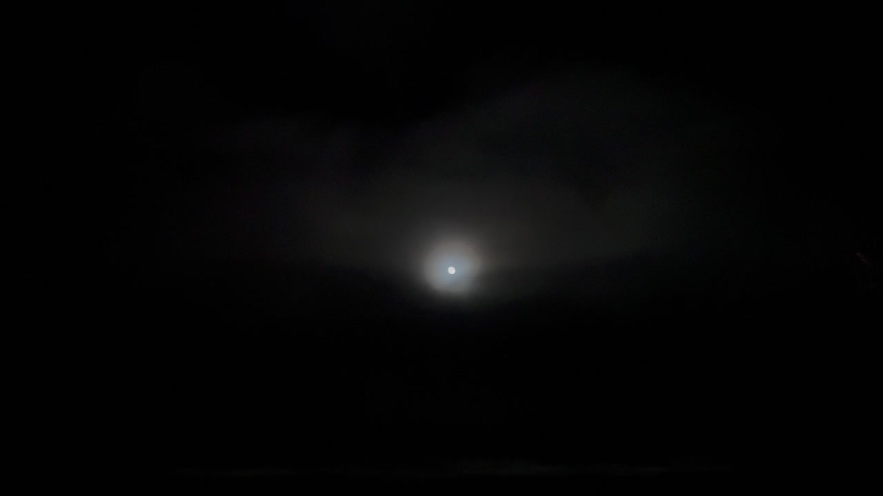 Aerial footage taken from a jet cockpit of the full moon and its halo while flying under a layer of clouds. 4K 60FPS