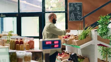customer choosing bio products to buy