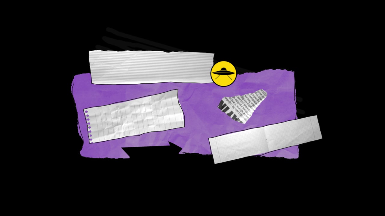 Animação stop motion de elementos de papel em fundo preto
