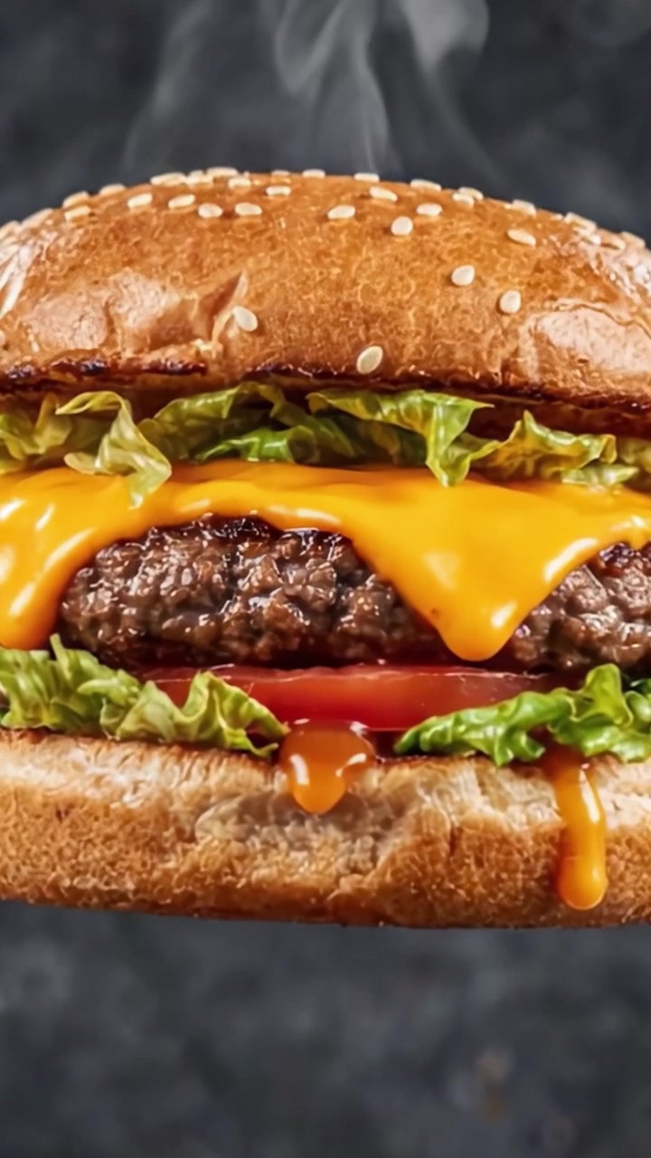 Un cheeseburger deliziosamente succoso con formaggio fuso, lattuga croccante e pomodoro fresco, che sfugge all'ordinario ad ogni morso.
