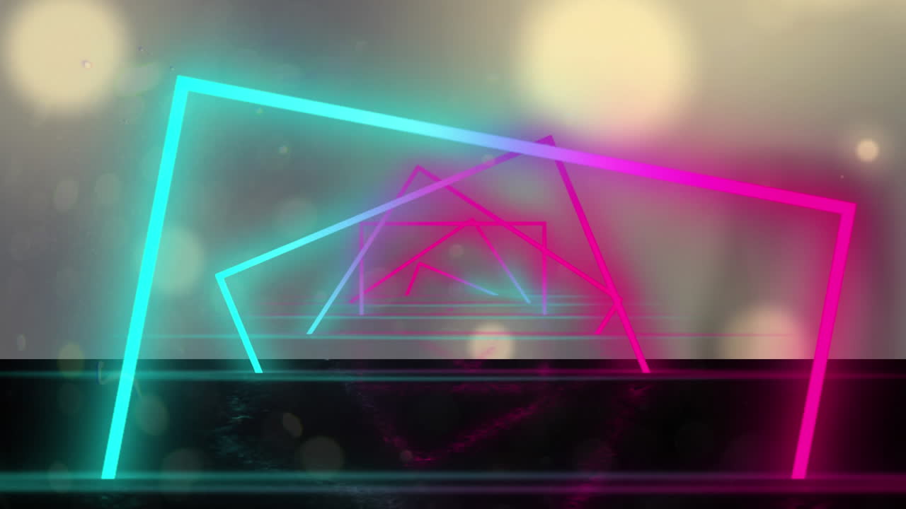 빛과 기하학적 배경 위에 움직이는 다채로운 기하학적 모양의 애니메이션