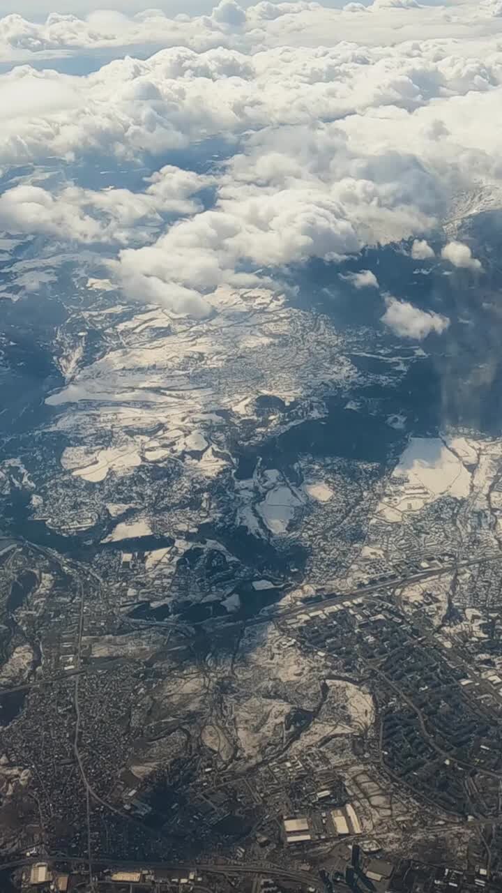Vertical Video View Plane Window Snow Mountains Winter Ski Resort Holiday Vacation