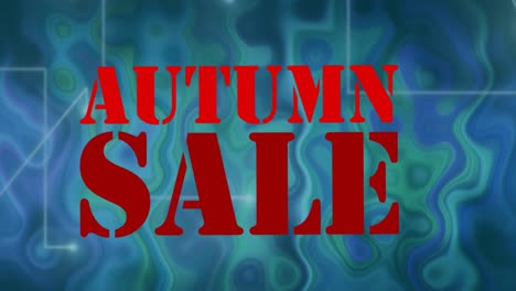 Animation-of-autumn-sale-text-in-red-letters-over-light-trails-and-liquid-background