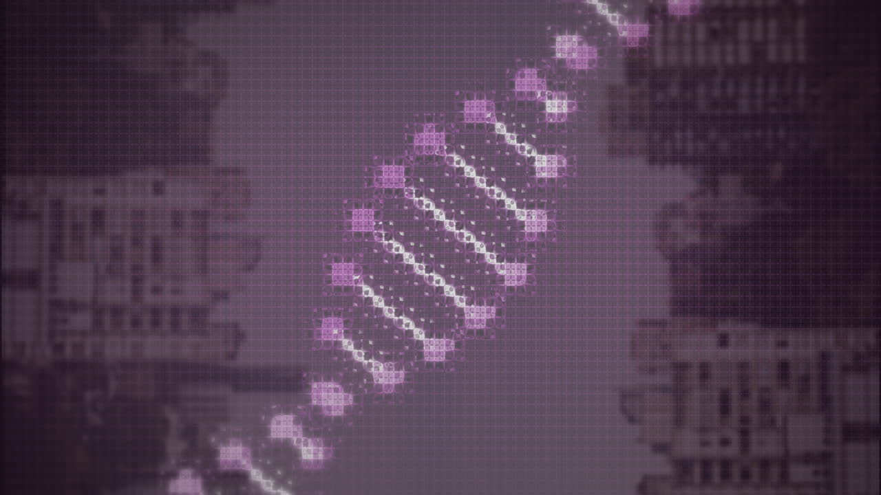Processing scientific data, DNA strand intertwining with binary coding animation