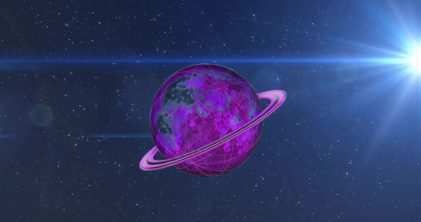 Su un anello magenta che circonda l'equatore, un globo digitale che ruota rivelando i continenti e mostrando i collegamenti di rete