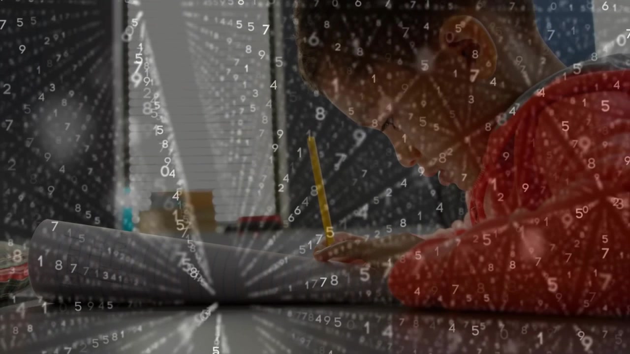 Young Student Studying with Digital Data Overlay