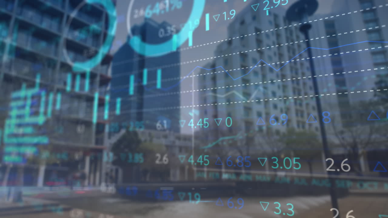 animação do processamento de dados sobre a paisagem urbana