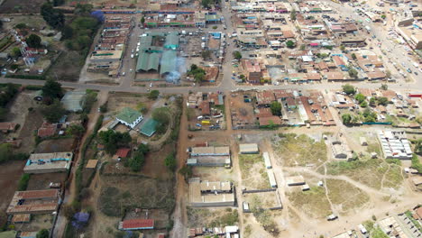 Establishing-aerial-of-industrial-buildings-and-residences-in-a-busy-town-in-Kenya