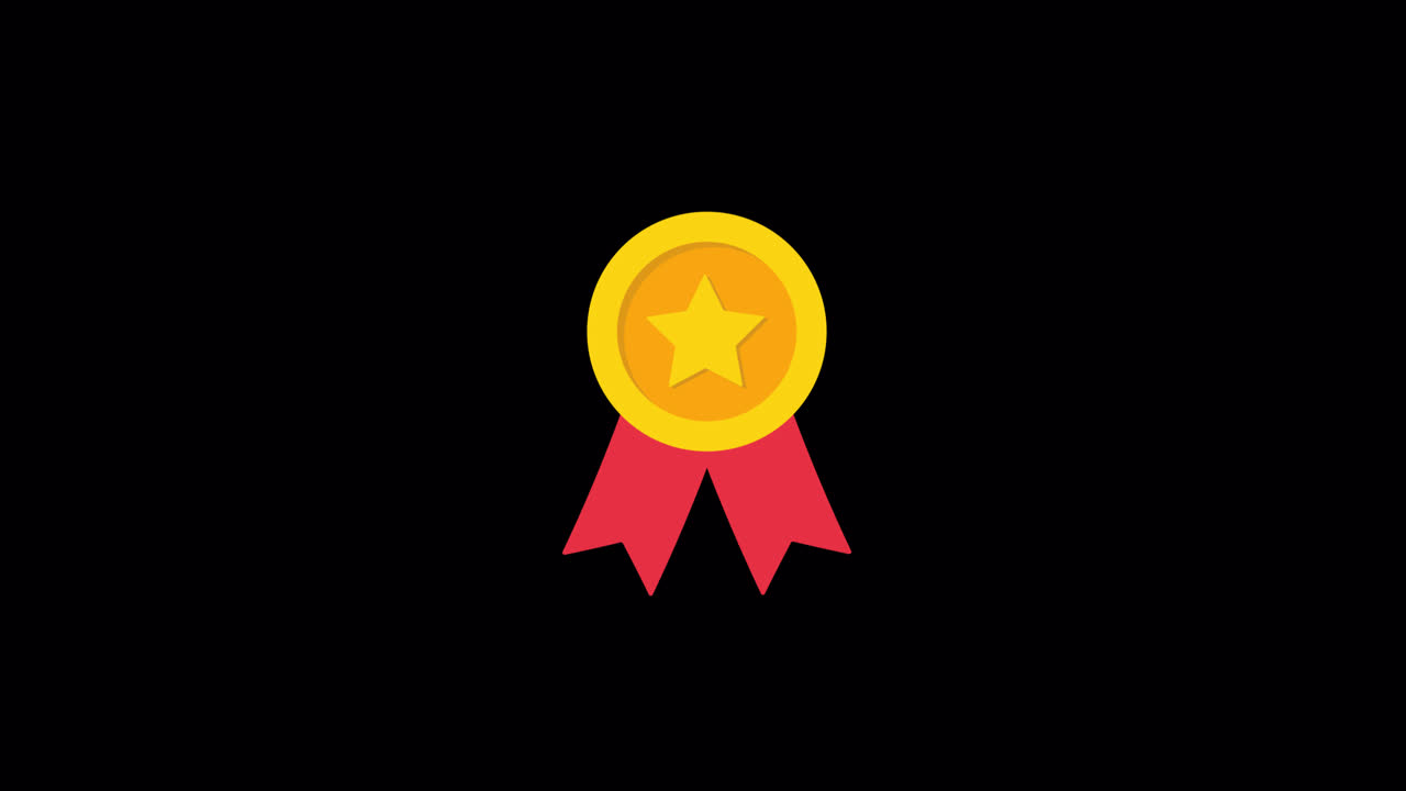 Golden Award Medal with Star and Red Ribbons on Black Background