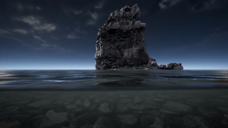 ocean seascape with sky and ocean wave splitted by waterline to underwater part
