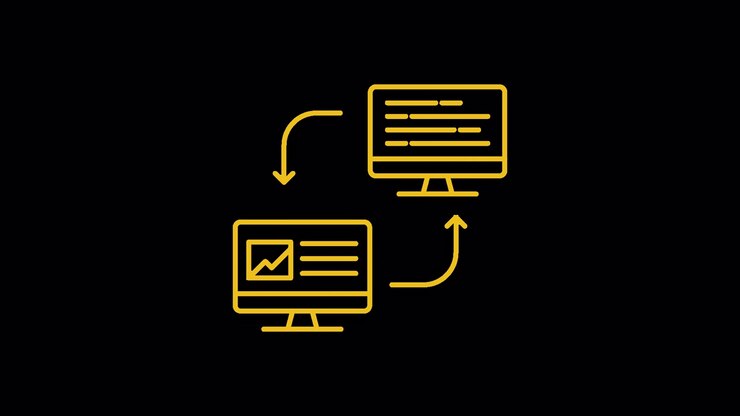 Animated Icon of Data Transfer Between Two Computer Monitors
