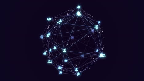 digital animation showcases a global network with glowing social icons on purple.