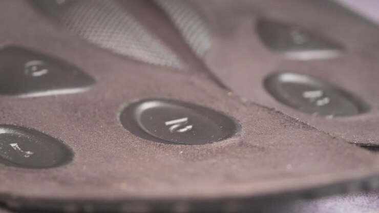 Close-up of black shoe insoles