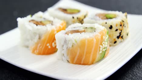 Sushi-served-on-tray-