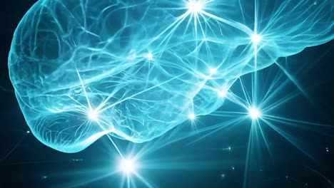 concepto de inteligencia artificial con un cerebro digital brillando y brillando sobre un fondo negro
