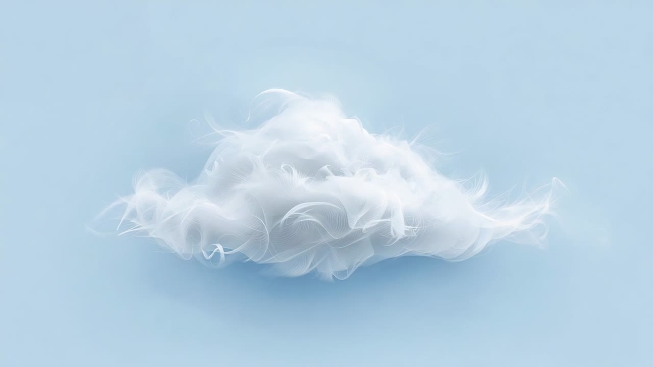 Awan putih yang meluas bereaksi terhadap angin sepoi-sepoi saat bingkai maju di langit biru pucat dengan sulur-sulur.
