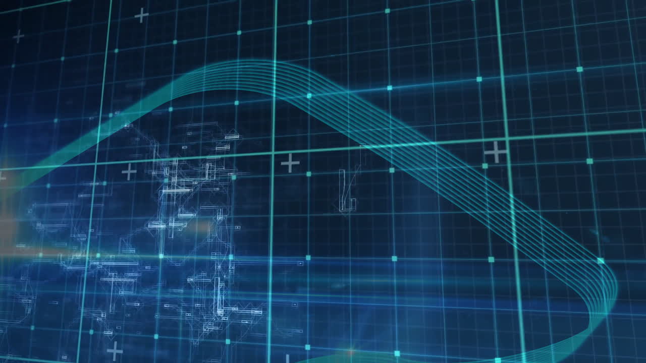 Animation of futuristic digital grid with abstract lines and data elements