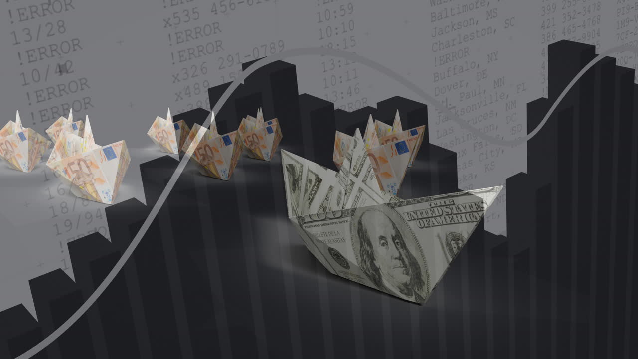 은행권 보트 위의 데이터 처리의 애니메이션